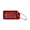 Red medical luggage tag with the text 'I Am Diabetic Medical Supply Bag Handle With Care' engraved.