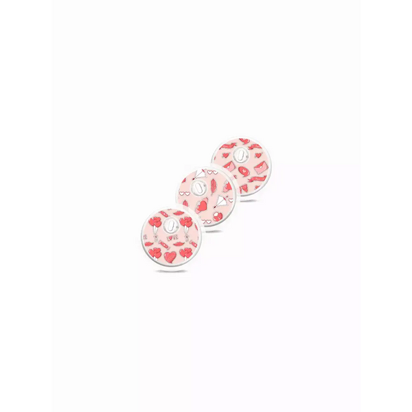Libre 3 Sensor Stickers Valentine Edition 2024, set of three, with vibrant heart and love designs, water-resistant, for Freestyle Libre 3.