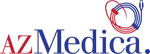 AZ Medica logo with red "AZ" and blue "Medica", featuring coiled red and blue medical cables.
