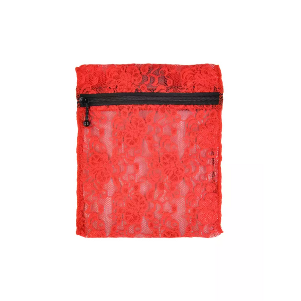 Insulin cooling wallet in red lace design, Dia-Cool Spacy Lacy for 4 vials or eye drops, portable and reusable.