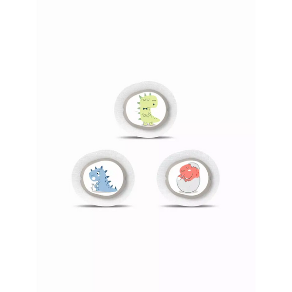 Dexcom G7 Stickers in Fun Vibes Dino design. Personalize your Dexcom G7 sensor with dinosaur stickers. 3 stickers per pack. Non-removable.
