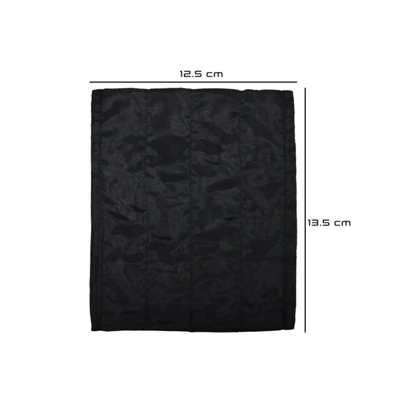 Cooling pack for insulin with black fabric, dimensions 12.5 cm x 13.5 cm.