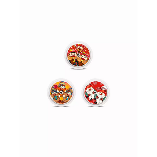 Three circular decorative plates with floral designs for Freestyle Libre stickers - Christmas