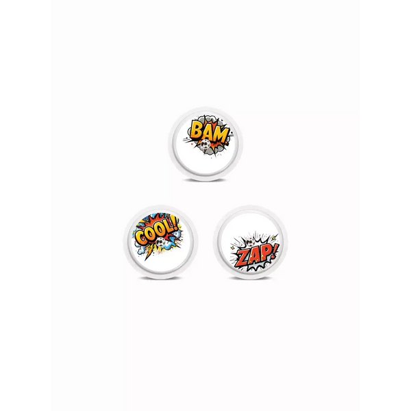 Freestyle Libre 2Stickers in Fun Vibes BAM! comic design. Add comic-inspired fun to your CGM sensor. 3 stickers per pack. Non-removable.
