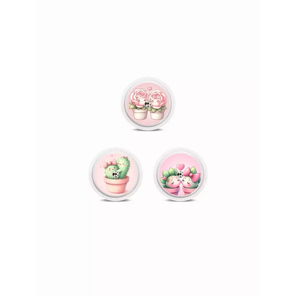 Valentine-themed Freestyle Libre 2 stickers featuring love motifs and plant designs.