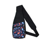 Black shoulder bag with colorful fish print front pocket and insulin cooling system for kids with diabetes