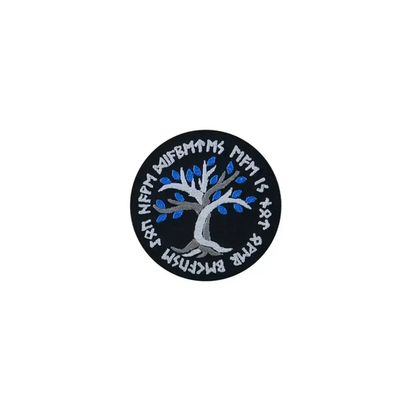 Viking-inspired embroidered diabetes awareness iron-on patch with Norse rune design.