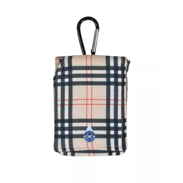 Insulin pump pouch with cooling system and plaid design.