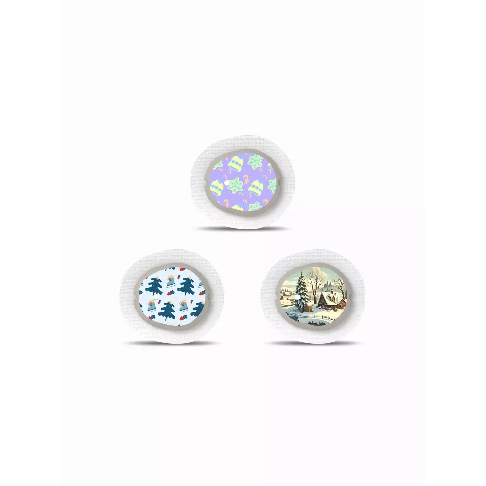 Dexcom G7 sensor stickers winter edition with festive holiday designs.