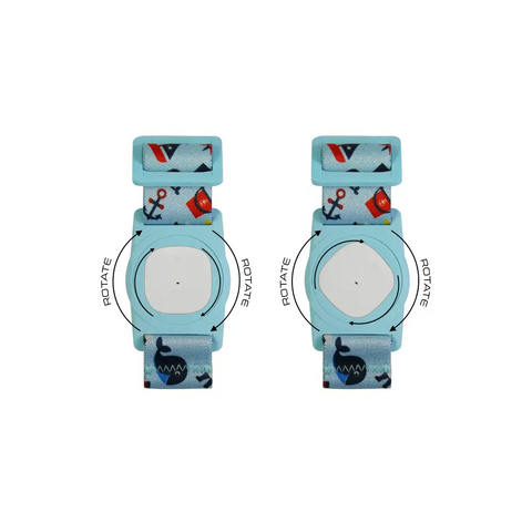 Armband for children with Medtronic Simplera sensor, featuring rotating clip for secure fit, colorful design.