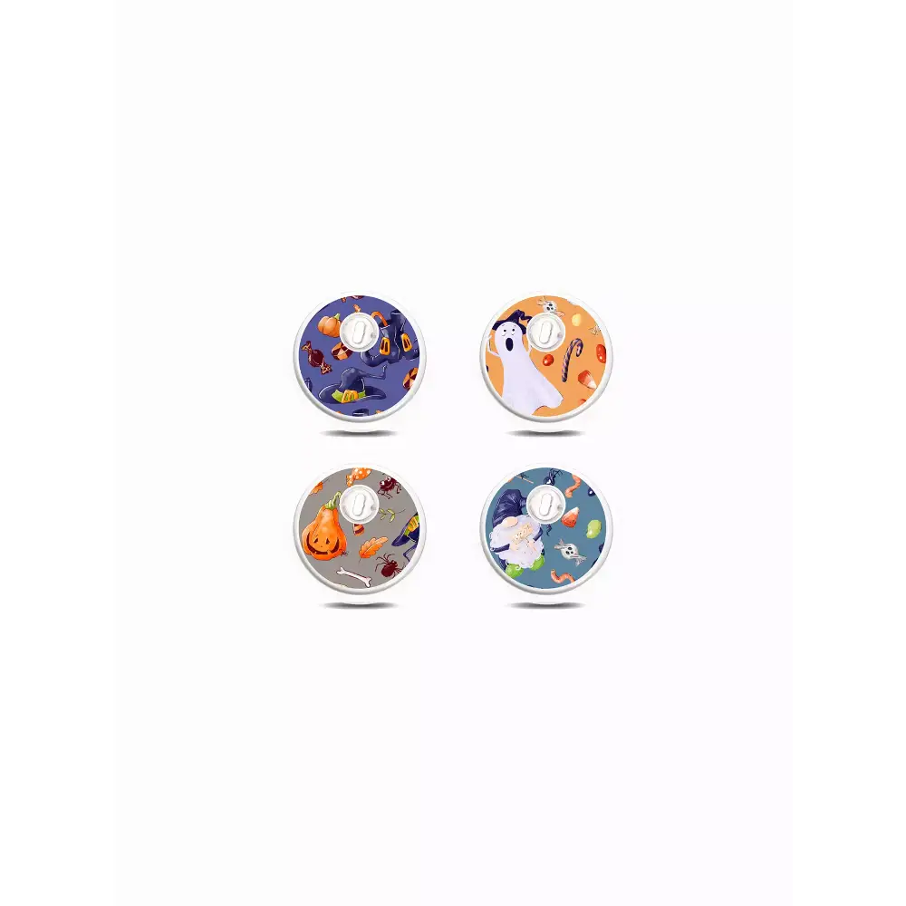 Halloween-themed Freestyle Libre 3 sensor stickers with festive designs.