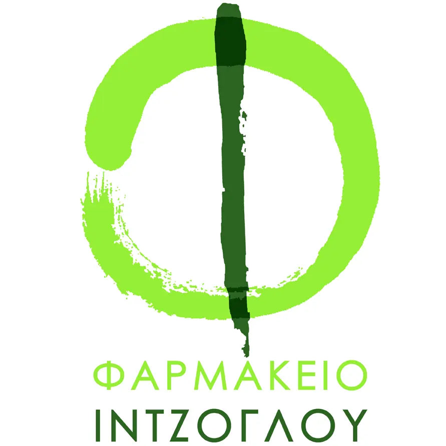 Inziglou Pharmacy Greece logo: a light green circle with a dark green vertical line, above green Greek text. Imagen
