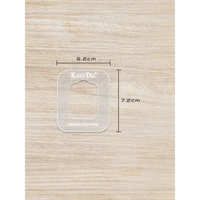Insulin patch pump template by Kaio-Patch on wooden background, showing dimensions of 6.2cm by 7.2cm.