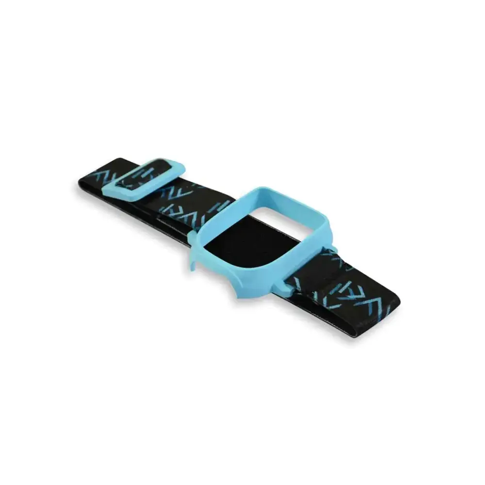 Omnipod insulin patch pump adjustable armband with blue Dia-Style colored clip.