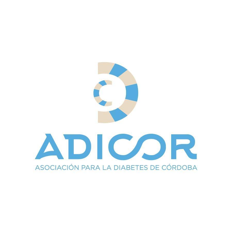 ADICOR logo: blue and beige segmented crescent icon above "ADICOR" and "Asociación para la Diabetes de Córdoba" text. Imagen