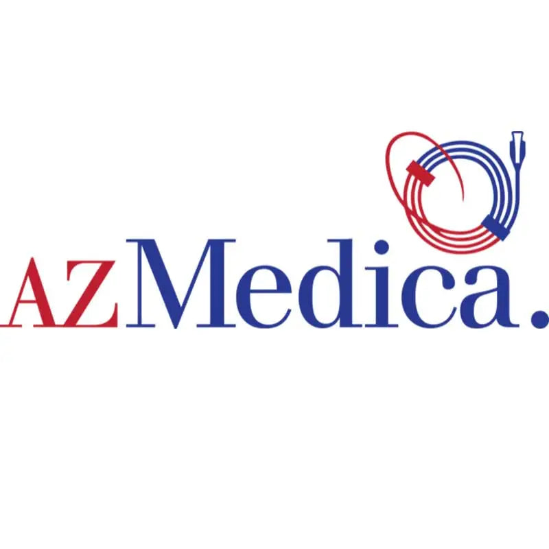 AZMedica logo with red "AZ" and blue "Medica," featuring a coiled red and blue cable icon. Imagen