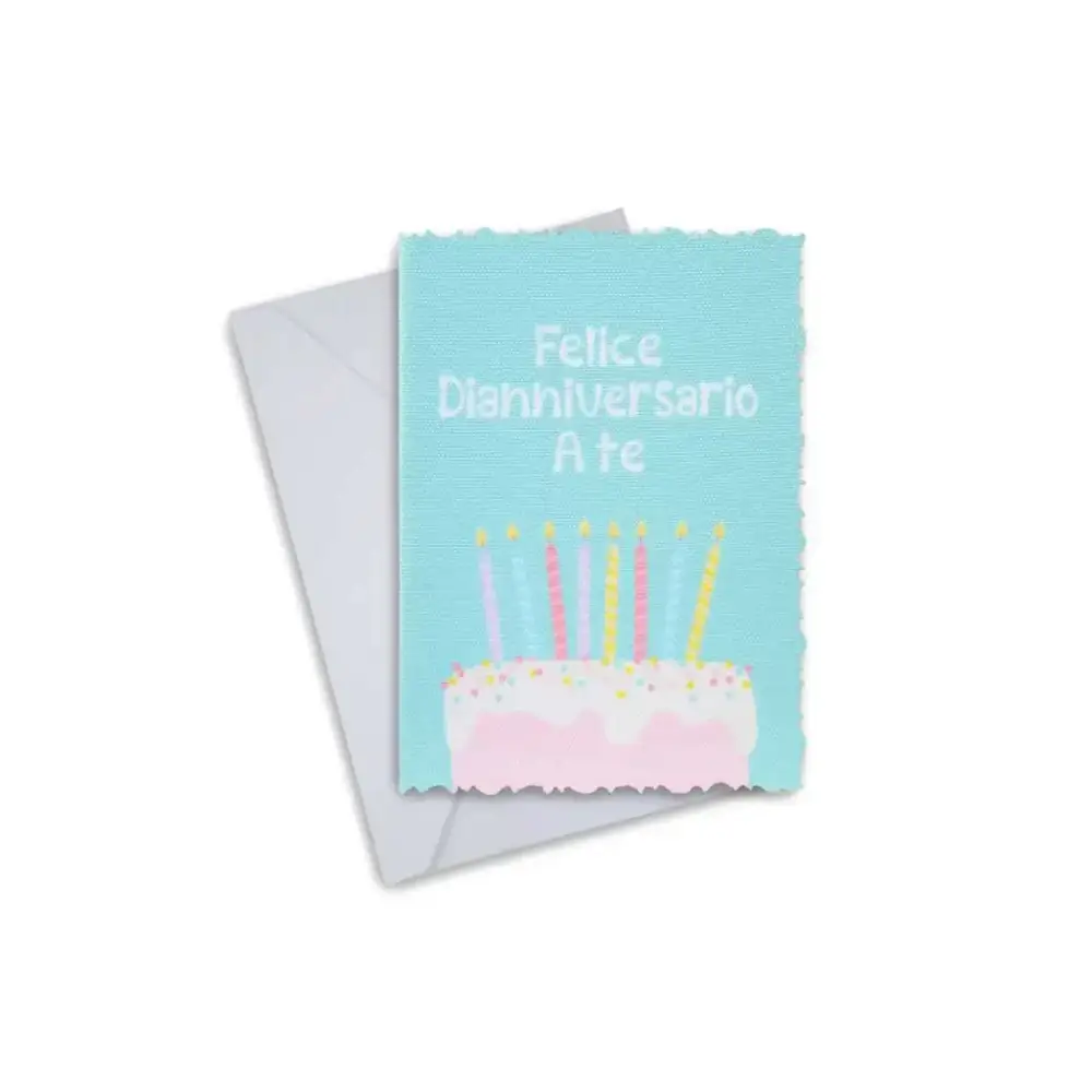 Diaversary cards featuring a colorful cake design with candles, blank interior for personalization, includes envelope.