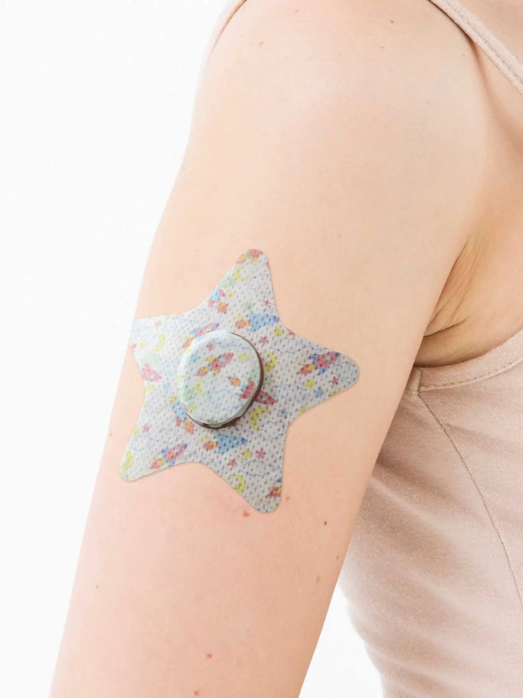 Parche adhesivo infantil para Dexcom G7, forma de estrella, en el brazo