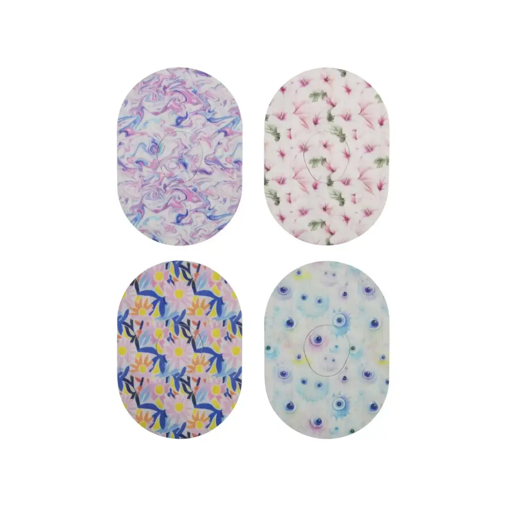 Parches adhesivos para Dexcom G7, serie Spring, 4 diseños uno al lado de otro