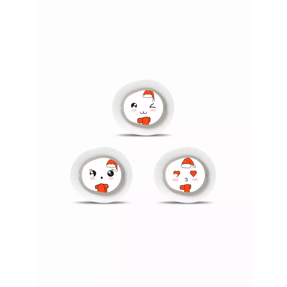 Cartoon emoji faces on white backgrounds for Dexcom G7 Stickers - Christmas 2024