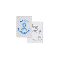Diaversary gift tags with blue ribbon design and handwritten message.