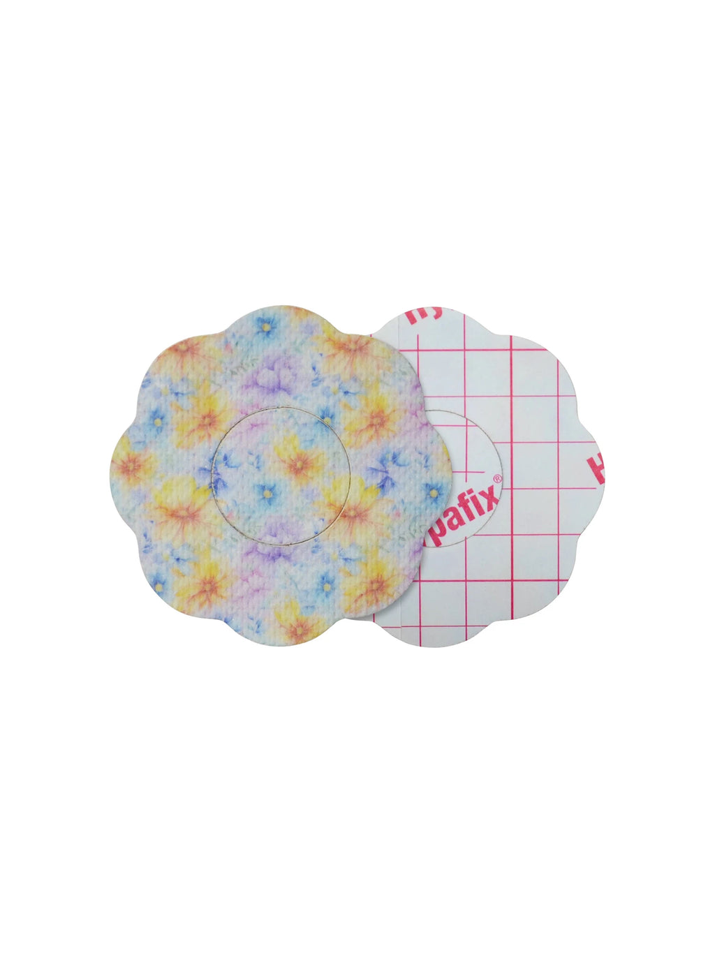 Parche adhesivo para FreeStyle Libre 2, forma de galleta, anverso y reverso con protector