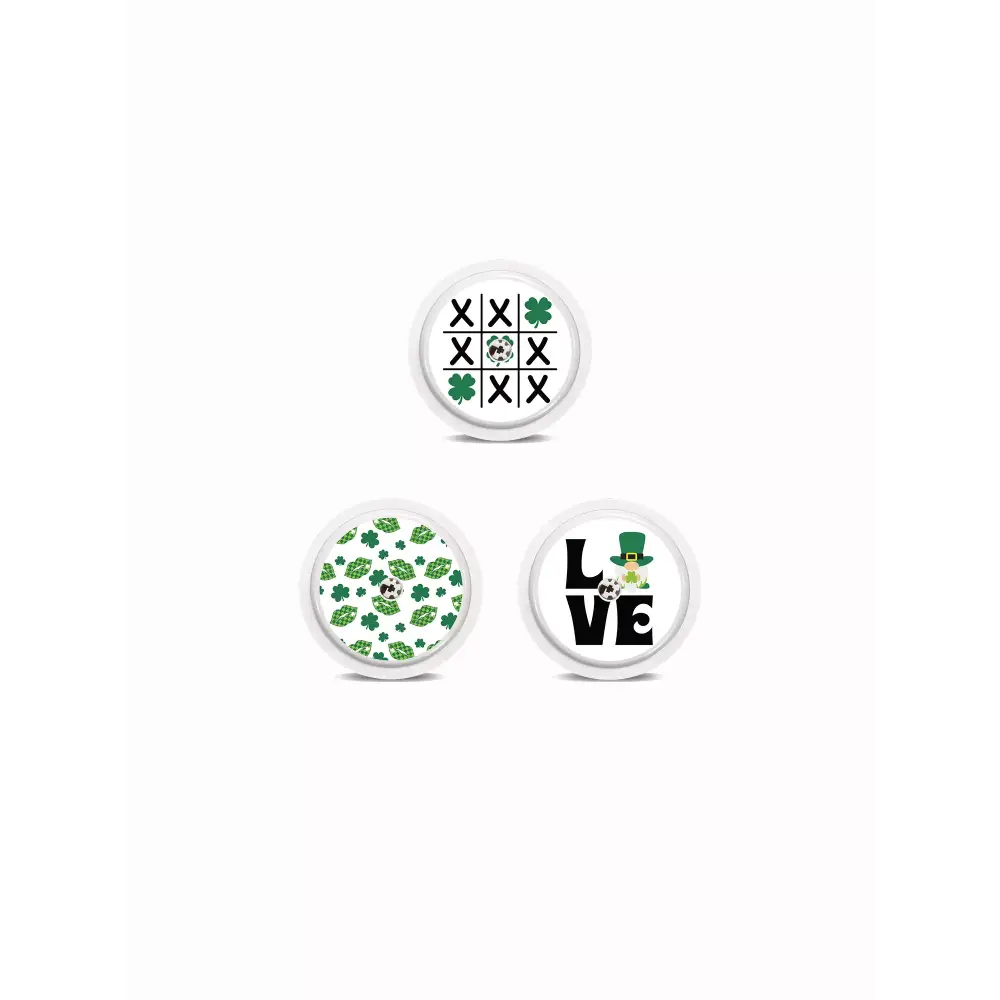 St. Patrick's Day themed Freestyle Libre 2 Sensor Stickers with shamrock designs.