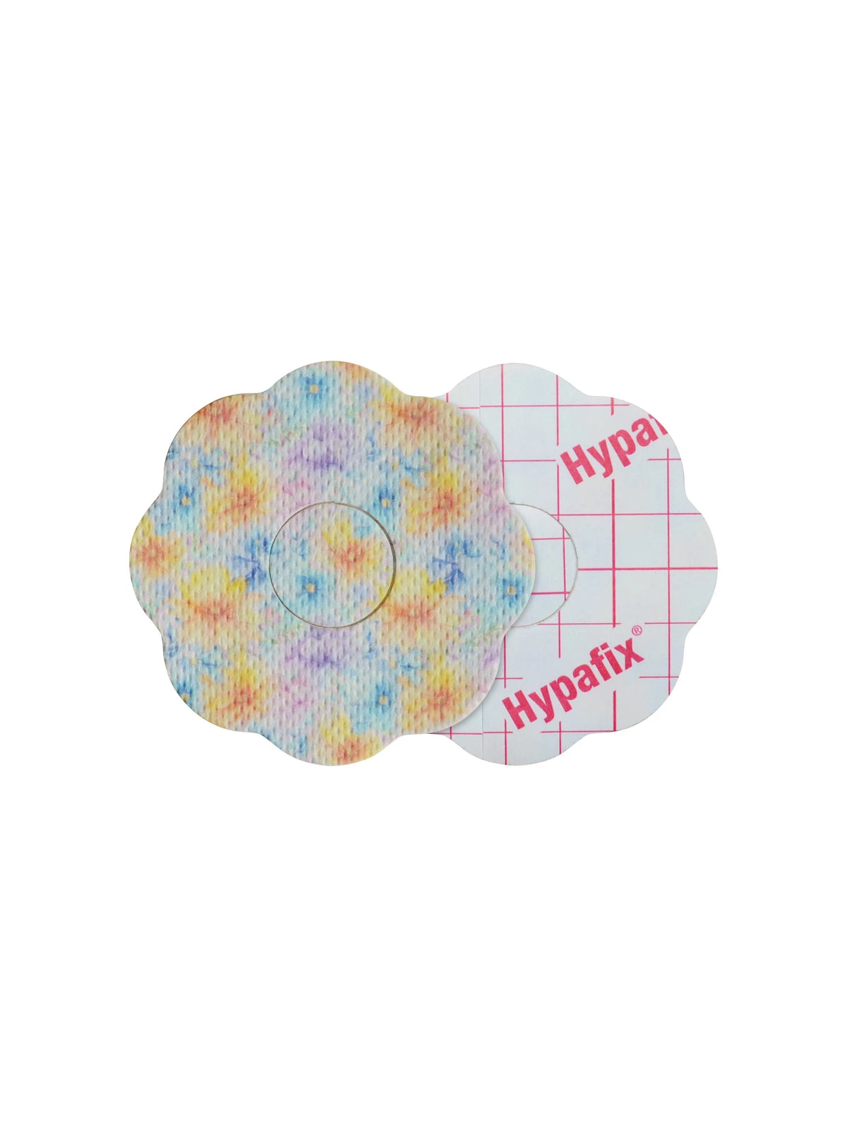 Parche adhesivo para FreeStyle Libre 3, forma de galleta, anverso y reverso con protector
