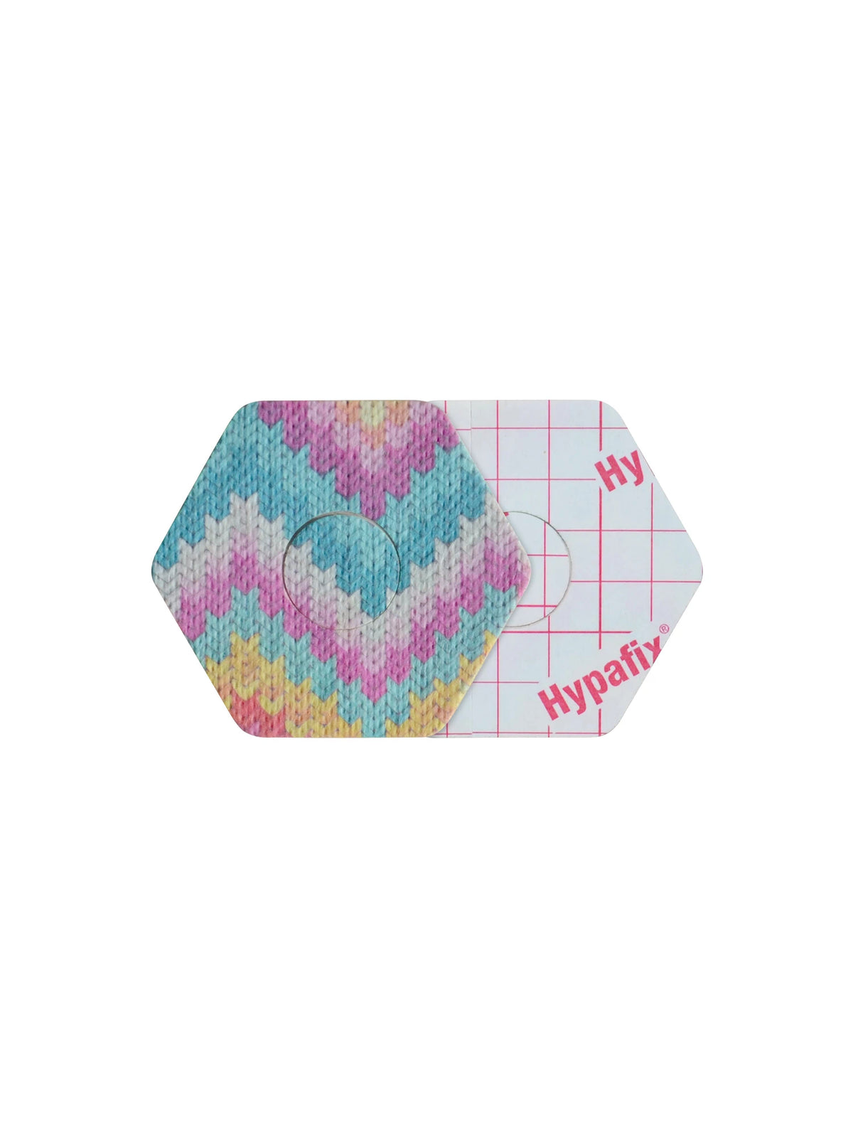 Parche adhesivo para FreeStyle Libre 3, forma de hexagonal, anverso y reverso con protector