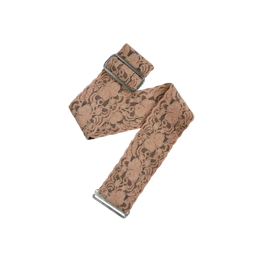 Lace insulin pump belt with adjustable design and durable aluminum G-hook.