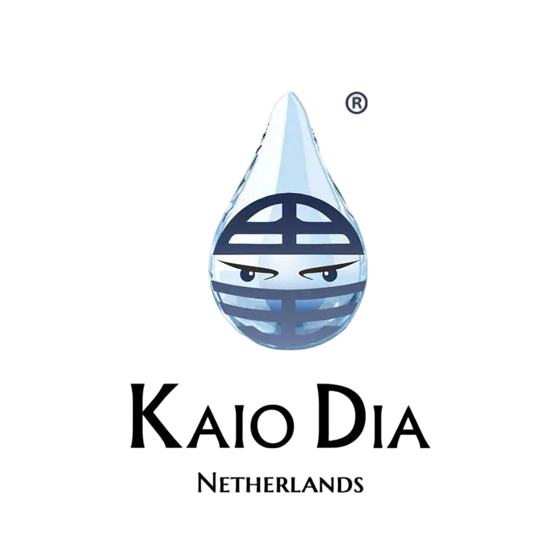 Kaio Dia Netherlands logo: a blue water drop with a stylized face, above "Kaio Dia" and "NETHERLANDS". Imagen