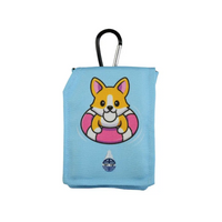 Insulin pump pouch for kids with cooling system and corgi design.