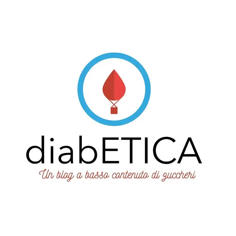 Diabetica blog logo: red blood drop in blue circle, with "Diabetica" text and "Un blog a basso contenuto di zuccheri. Imagen