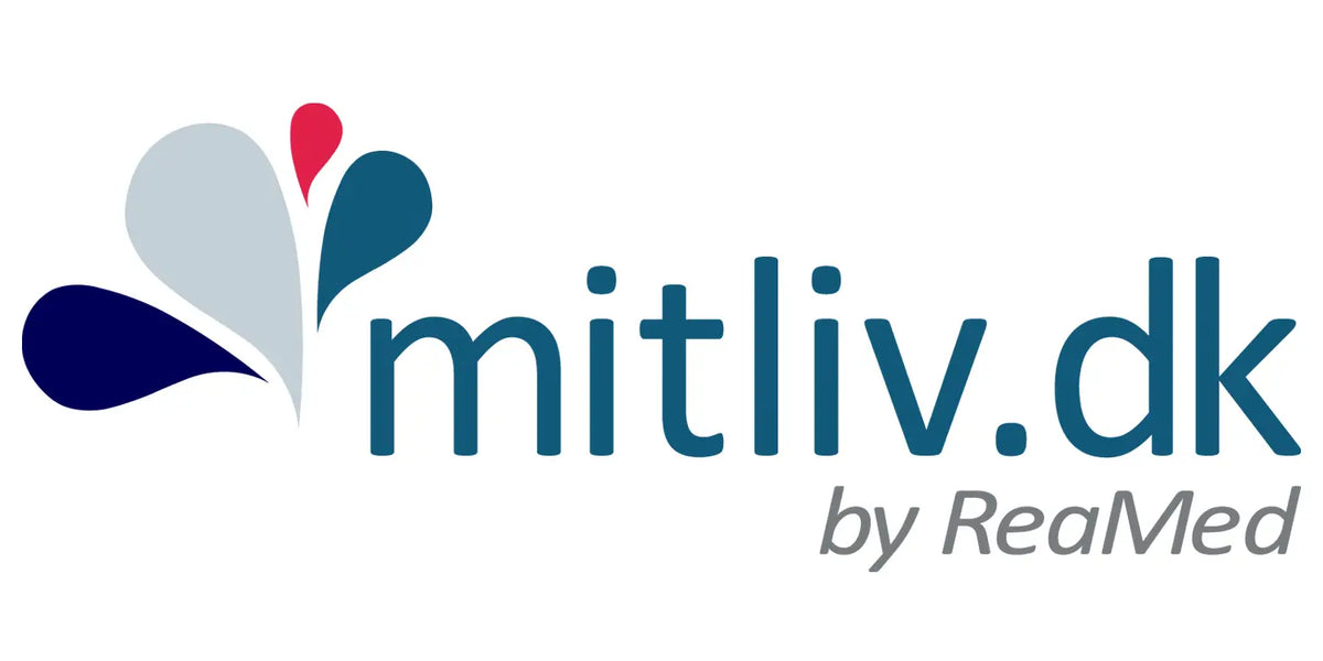 Mitliv.dk by ReaMed logo with blue, grey, and red heart-shaped elements. Imagen