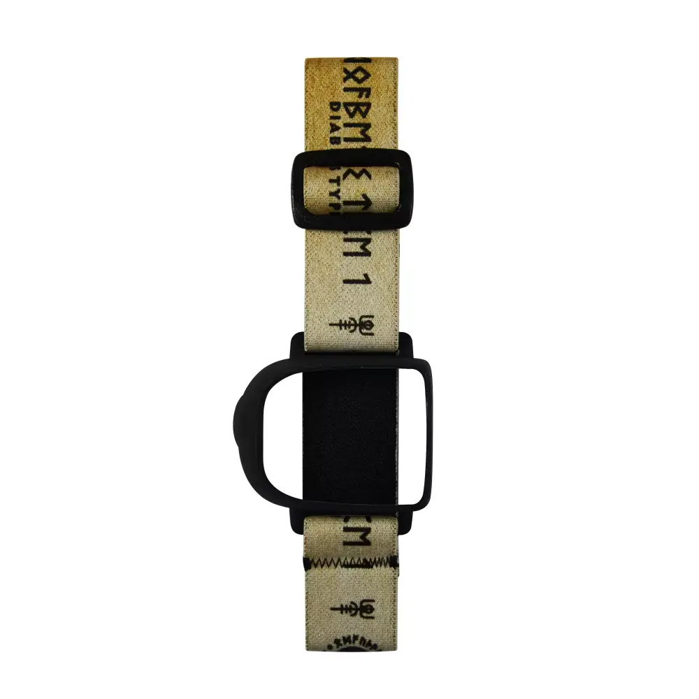 Omnipod insulin patch pump armband with adjustable elastic strap, featuring stylish design and durable buckle.