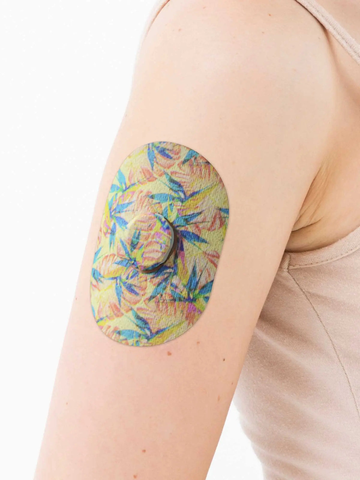 Parche adhesivo para Dexcom G7, diseño Tequila Sunrise, en el brazo