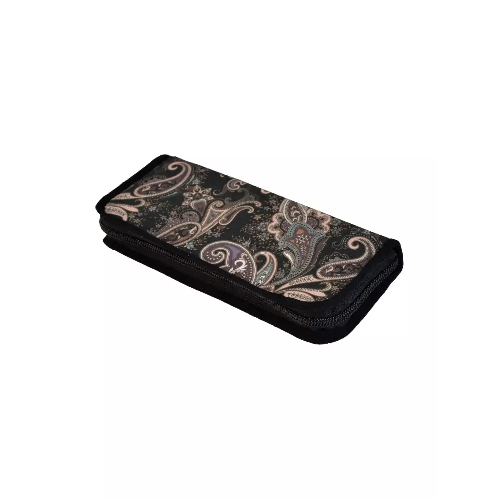 Stylish insulin travel case with paisley design, compact and lightweight, for insulin pens and USB glucose meters.
