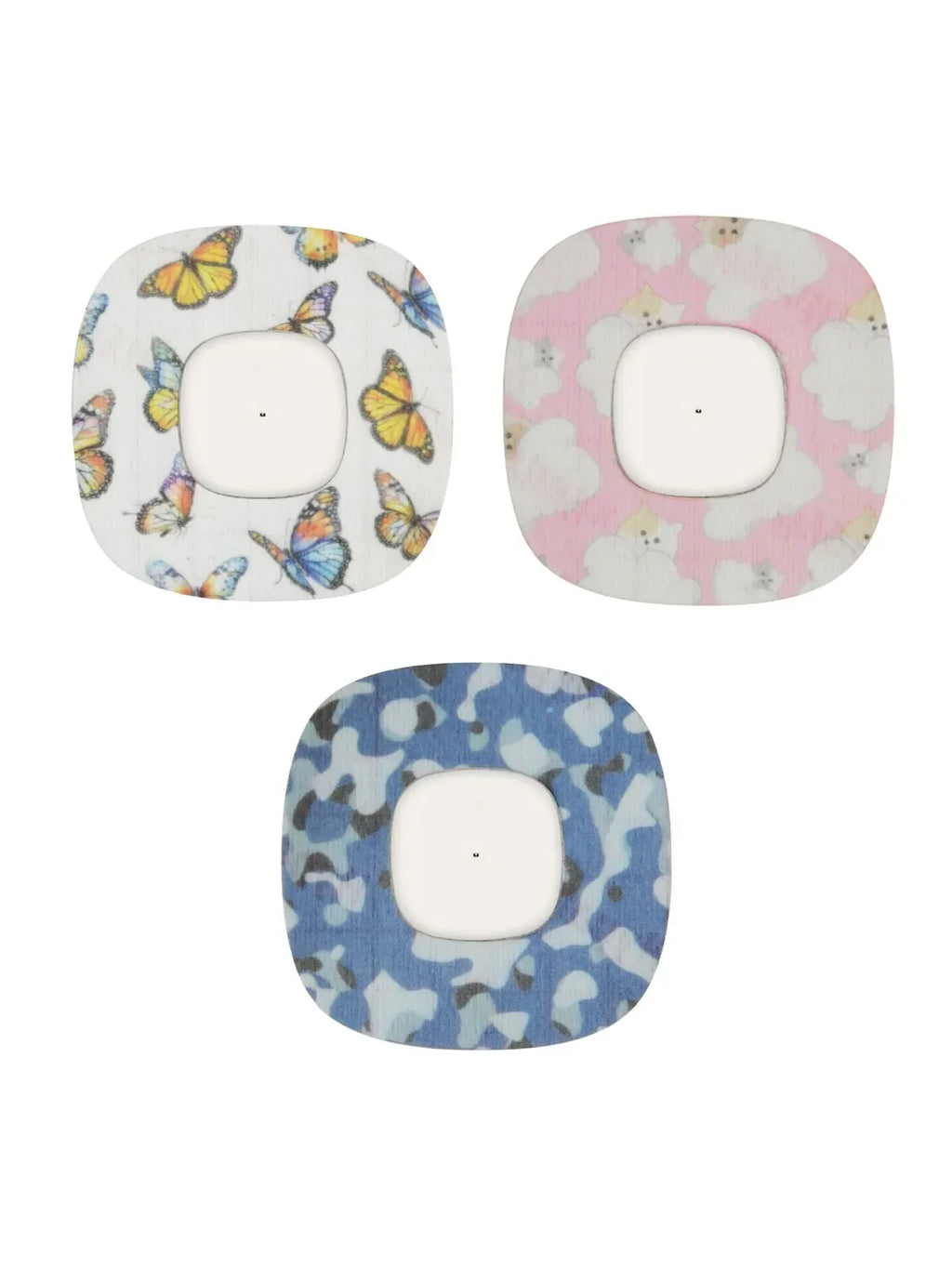 Parches adhesivos infantiles para Simplera Sync, diseños de mariposas y camuflaje azul