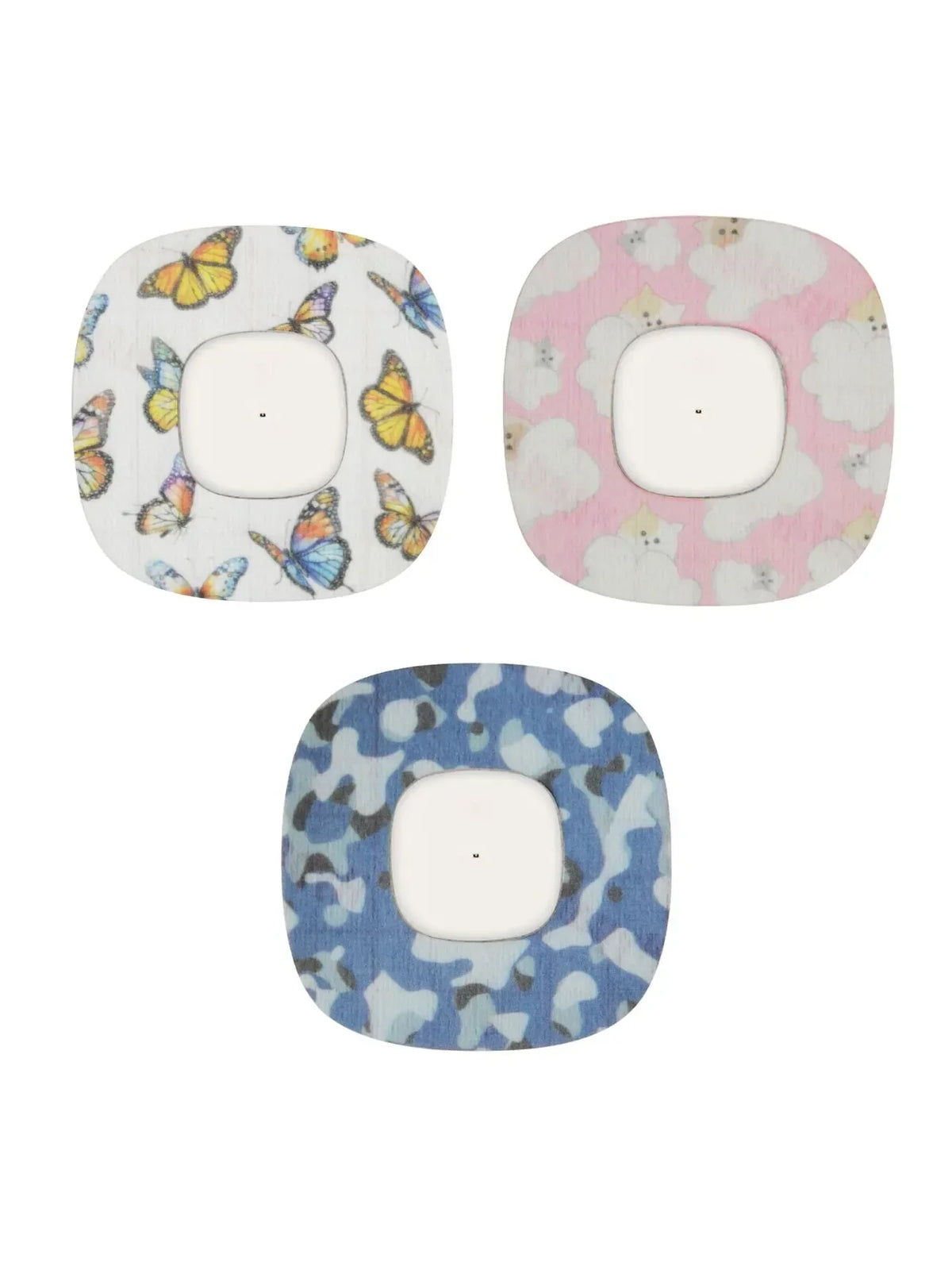 Parches adhesivos infantiles para Simplera Sync, diseños de mariposas y camuflaje azul