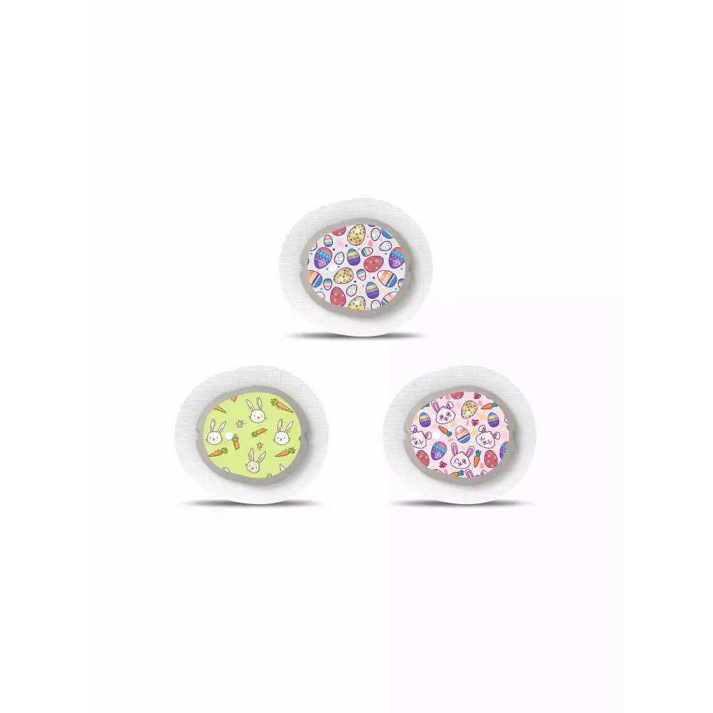 Easter-themed Dexcom G7 sensor stickers with colorful designs for personalization and protection.
