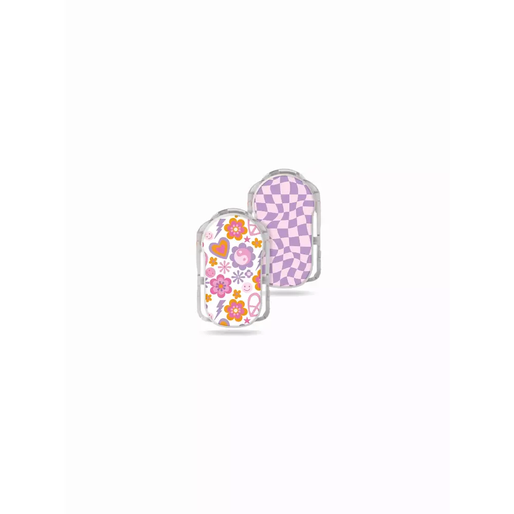 Y2K Collection stickers for Medtrum TouchCare Slim CGM with retro patterns and smiley designs.