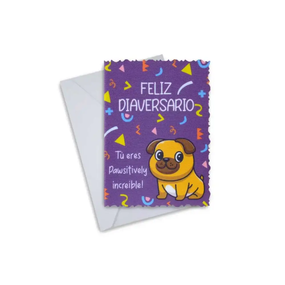 Inspiring Diaversary greeting card featuring a cute illustrated dog, message of courage, and festive design.