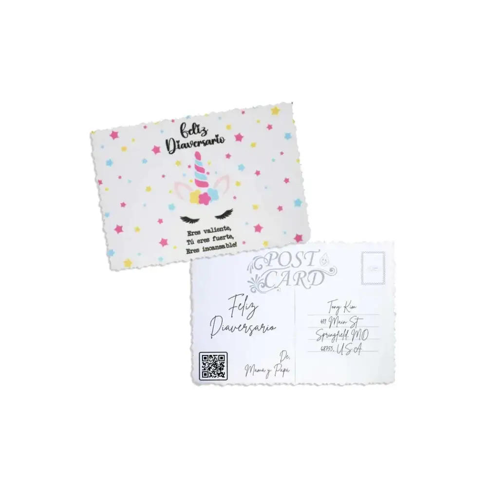 Empowering Diaversary Postcards with colorful unicorn design and inspiring message, perfect for diabetes anniversary celebration.