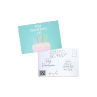 Empowering Diaversary postcard with colorful cake design and blank back for a personal message.