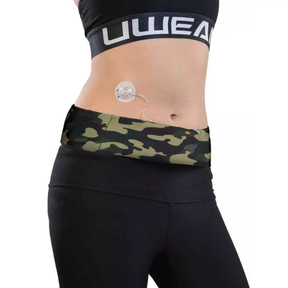 Camo print insulin pump waist belt for secure and stylish management.
