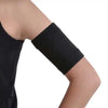 Children wearing black Dia-Band armband for blood glucose sensor protection.