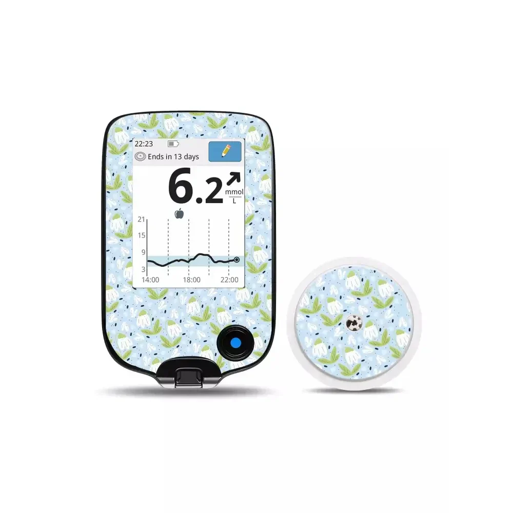 Freestyle Libre Reader and Sensor with Spring Edition floral stickers.
