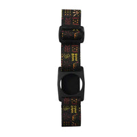 The Freestyle Libre 2 Armband with a colorful geometric pattern on a black background, showcasing the adjustable strap and sensor holder.