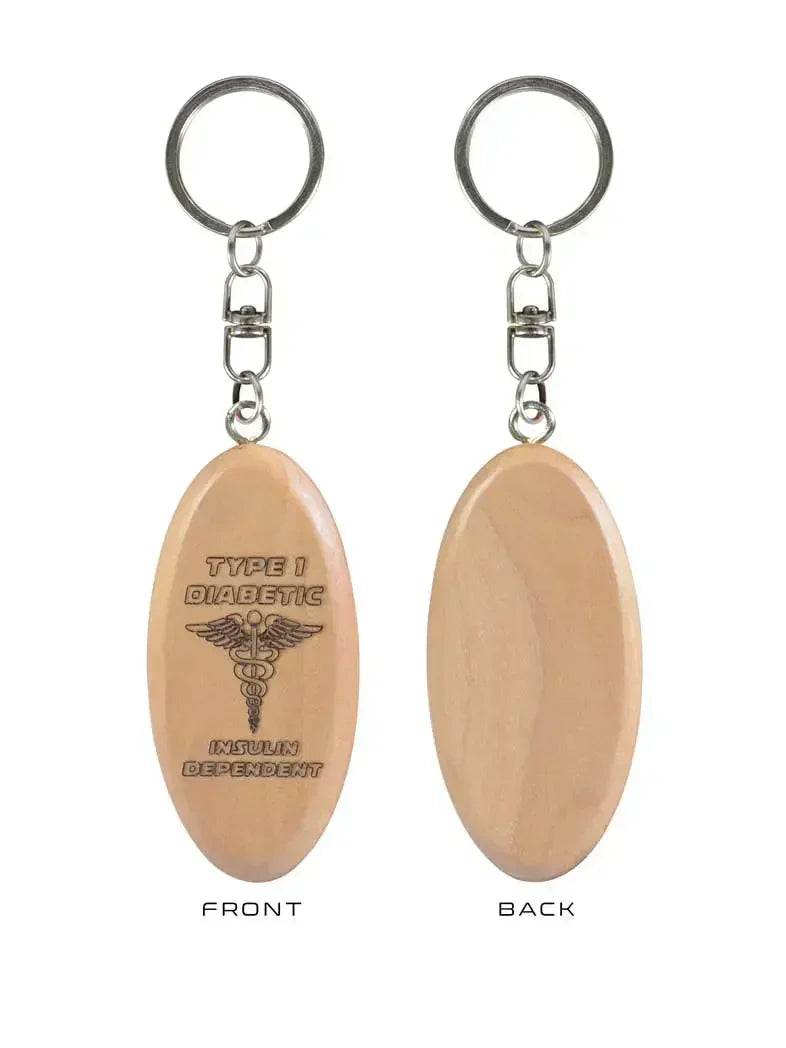 Type 1 Wooden Keychains - Kaio-Key Hanger with "Type 1 Diabetic" engraving.