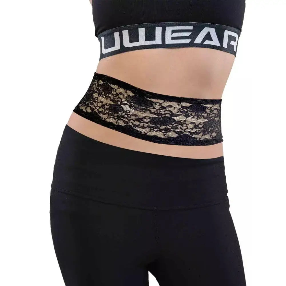 Lace waistband for blood glucose sensor and insulin pump placement.